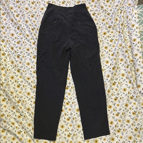 REBECCA TAYLOR BELTED SILK NAVY COMBO POLKA DOT PAPERBAG PANTS W/ BELT - Picture 6 of 8